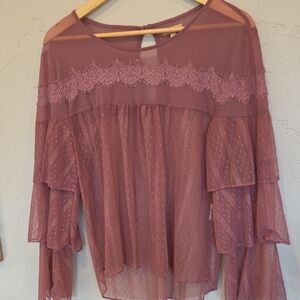 Takara Dusty Rose Sheer Lace Blouse